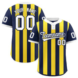 Custom Navy Gold Stripe Fashion Authentic Two-Button Baseball Jersey
