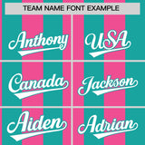 Custom Aqua Pink Stripe Fashion Authentic Two-Button Baseball Jersey