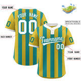 Custom Old Gold Aqua Stripe Fashion Authentic Two-Button Baseball Jersey