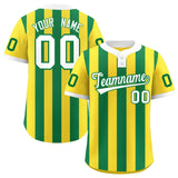 Custom Gold Kelly Green Stripe Fashion Authentic Two-Button Baseball Jersey
