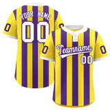 Custom Gold Purple Stripe Fashion Authentic Two-Button Baseball Jersey