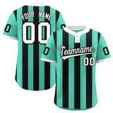 Custom Bright Green Black Stripe Fashion Authentic Two-Button Baseball Jersey