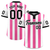 Custom White Pink Stripe Fashion Authentic Two-Button Baseball Jersey