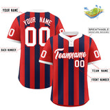 Custom Red Navy Stripe Fashion Authentic Two-Button Baseball Jersey
