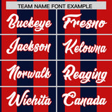 Custom Red Navy Stripe Fashion Authentic Two-Button Baseball Jersey