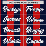 Custom Navy Red Stripe Fashion Authentic Two-Button Baseball Jersey