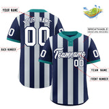 Custom Navy Silver Stripe Fashion Authentic Two-Button Baseball Jersey