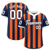 Custom Navy Orange Stripe Fashion Authentic Two-Button Baseball Jersey