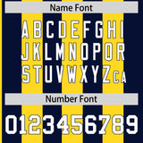 Custom Navy Gold Stripe Fashion Authentic Two-Button Baseball Jersey