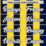 Custom Navy Gold Stripe Fashion Authentic Two-Button Baseball Jersey