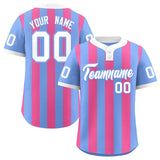 Custom Light Blue Pink Stripe Fashion Authentic Two-Button Baseball Jersey