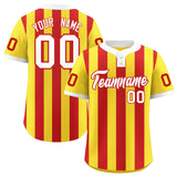 Custom Gold Red Stripe Fashion Authentic Two-Button Baseball Jersey