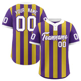 Custom Purple Old Gold Stripe Fashion Authentic Two-Button Baseball Jersey