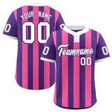 Custom Purple Pink Stripe Fashion Authentic Two-Button Baseball Jersey