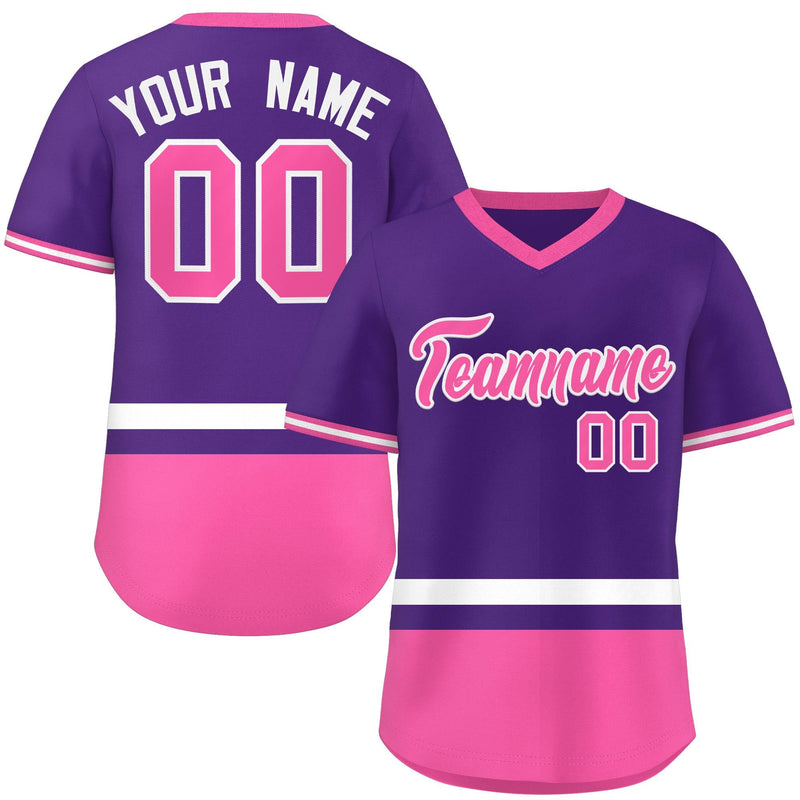Custom Color Block Personalized Any Name Number V-Neck Short Sleeve Shirt Pullover Baseball Jersey