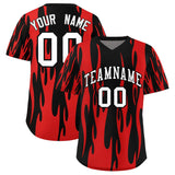 Custom Black Red Flame Pattern Authentic Pullover Baseball Jersey