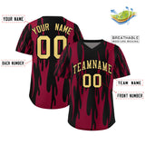 Custom Black Crimson Flame Pattern Authentic Pullover Baseball Jersey