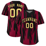 Custom Black Crimson Flame Pattern Authentic Pullover Baseball Jersey