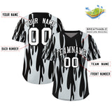 Custom Black Silver Flame Pattern Authentic Pullover Baseball Jersey