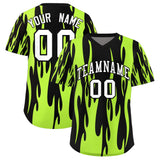 Custom Black Neon Green Flame Pattern Authentic Pullover Baseball Jersey