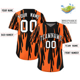 Custom Black Orange Flame Pattern Authentic Pullover Baseball Jersey