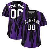 Custom Black Purple Flame Pattern Authentic Pullover Baseball Jersey