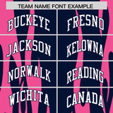 Custom Navy Pink Flame Pattern Authentic Pullover Baseball Jersey