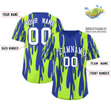 Custom Royal Neon Green Flame Pattern Authentic Pullover Baseball Jersey