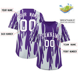 Custom Purple Silver Flame Pattern Authentic Pullover Baseball Jersey