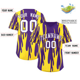 Custom Purple Gold Flame Pattern Authentic Pullover Baseball Jersey