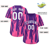 Custom Purple Pink Flame Pattern Authentic Pullover Baseball Jersey