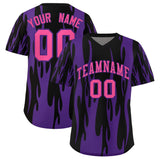Custom Black Purple Flame Pattern Authentic Pullover Baseball Jersey