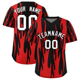 Custom Black Red Flame Pattern Authentic Pullover Baseball Jersey