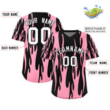 Custom Black Light Pink Flame Pattern Authentic Pullover Baseball Jersey