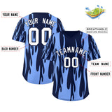 Custom Navy Light Blue Flame Pattern Authentic Pullover Baseball Jersey