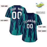 Custom Navy Aqua Flame Pattern Authentic Pullover Baseball Jersey