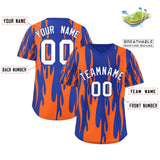 Custom Royal Orange Flame Pattern Authentic Pullover Baseball Jersey
