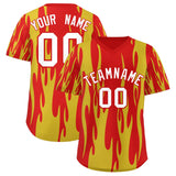 Custom Red Gold Flame Pattern Authentic Pullover Baseball Jersey