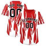 Custom Red White Flame Pattern Authentic Pullover Baseball Jersey