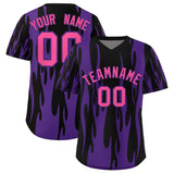 Custom Black Purple Flame Pattern Authentic Pullover Baseball Jersey