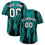 Custom Aqua Black Flame Pattern Authentic Pullover Baseball Jersey