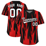 Custom Black Red Flame Pattern Authentic Pullover Baseball Jersey