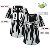 Custom Black Silver Flame Pattern Authentic Pullover Baseball Jersey