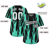 Custom Black Bright Green Flame Pattern Authentic Pullover Baseball Jersey