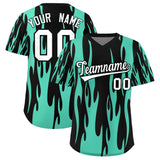Custom Black Bright Green Flame Pattern Authentic Pullover Baseball Jersey