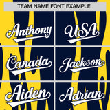 Custom Navy Gold Flame Pattern Authentic Pullover Baseball Jersey