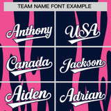 Custom Navy Pink Flame Pattern Authentic Pullover Baseball Jersey