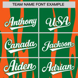 Custom Kelly Green Orange Flame Pattern Authentic Pullover Baseball Jersey