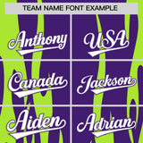 Custom Purple Neon Green Flame Pattern Authentic Pullover Baseball Jersey