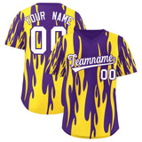 Custom Purple Gold Flame Pattern Authentic Pullover Baseball Jersey